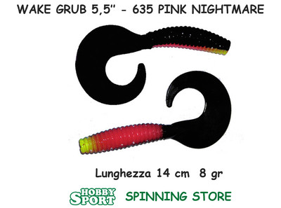WAKE GRUB 5,5" COL 635 PINK NIGHTMARE VERMONE CODA PIATTA SPINNING LAGO 5 PZ