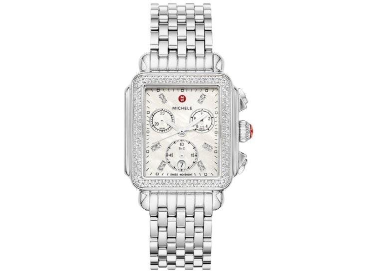 Pre-owned Michele Deco Chronograph Stainless Steel Bracelet Diamond Bezel Mww06a000775