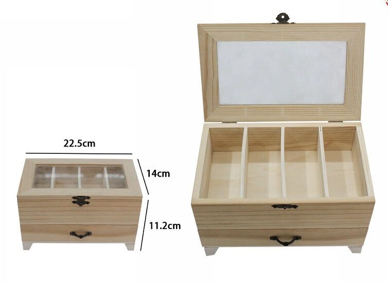 Scatola Portagioie In Legno Con Bacheca 4 Posti Vetrina E Cassetto Decoupage dfh