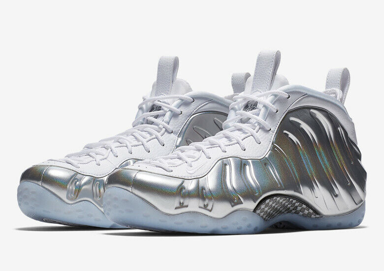 Pre-owned Nike Woman Air Foamposite One White-chrome/blue Tint [aa3963-100] Us Wmns Sz 8.5 In Silver