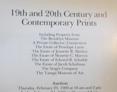 Southeby's 19th and 20th Century And Contemporary Prints Catalog 1989