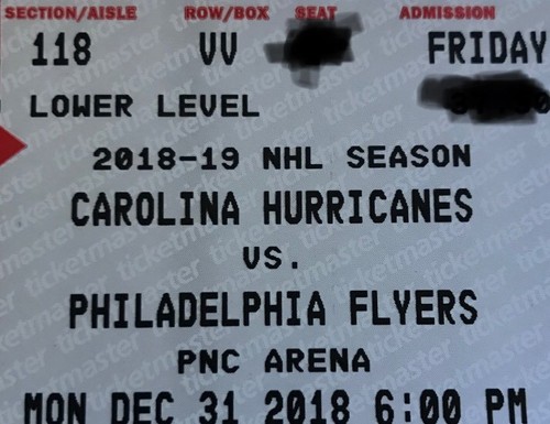 NHL Carolina Hurricanes Philadelphia Flyers 4 Tickets 118 Lower Level Center Ice