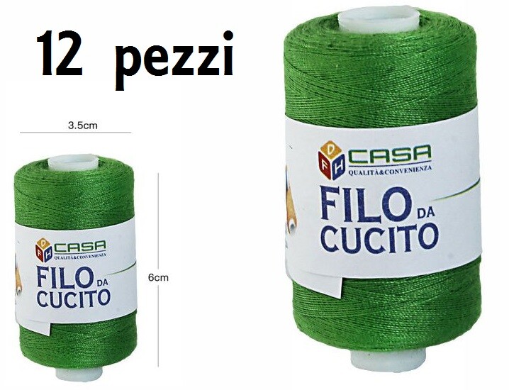 Set 12 Pz Filati Rocchetto Filo Da Cucito Sarto 3,5x6cm Verde 64406-12 dfh