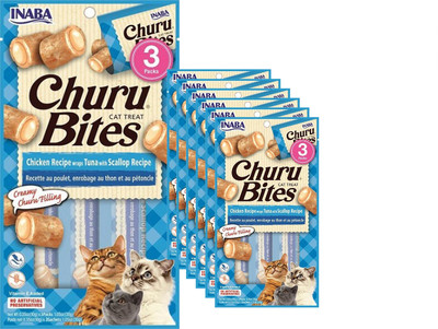 INABA CAT TREAT/TOPPER CHICKEN/TUNA/SCALLOP BITES GREAT 4 PICKY CAT 6 PACK CT 18