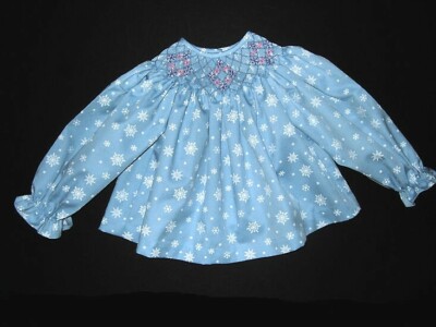 Girls NWOT Smockadot Kids Blue Snowflakes Smocked Bishop Top Sz 2 Portrait NEW