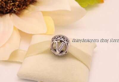 NEW Authentic Pandora Silver VINTAGE LETTER V Inital Alpha Charm 791866CZ RETIRE