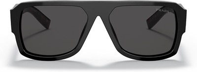 Pre-owned Prada Pr 22ys 1ab5s0 Black Plastic Aviator Sunglasses Grey Lens In Gray