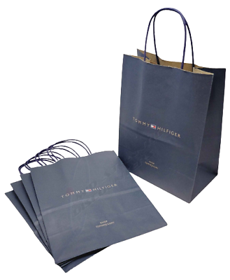 5 New Tommy Hilfiger Navy Blue Paper Shopping Gift Bags 8