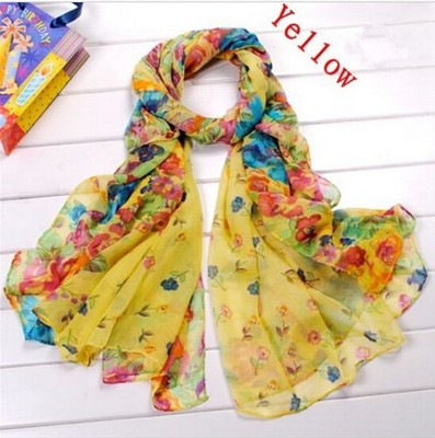 Fashion Women39s cotton Long Crinkle Scarf Wrap Shawl Flower Scarf Yellow Air19