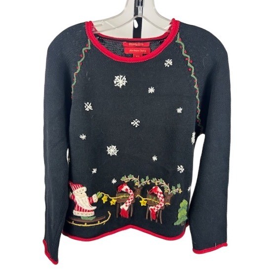 Northern Isles Christmas Sweater Size Medium Black Santa Reindeer Holiday 2004