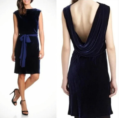   Great Value: BCBG MAXAZRIA  XS Blue Navy, Velvet Drape Cowl Back Dress. NWT