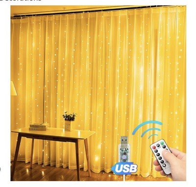 2Pk Christmas Lights 300 LED 9.8FtX9.8 W/8Modes In/Outdoor Remote Control 