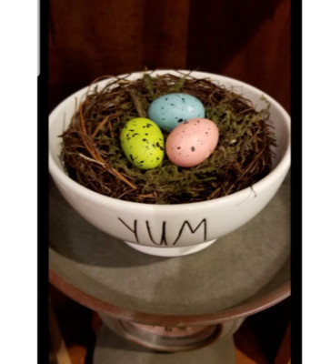 NEW! BIRD'S NEST WITH THREE FAUX EGGS! SPRING EASTER
