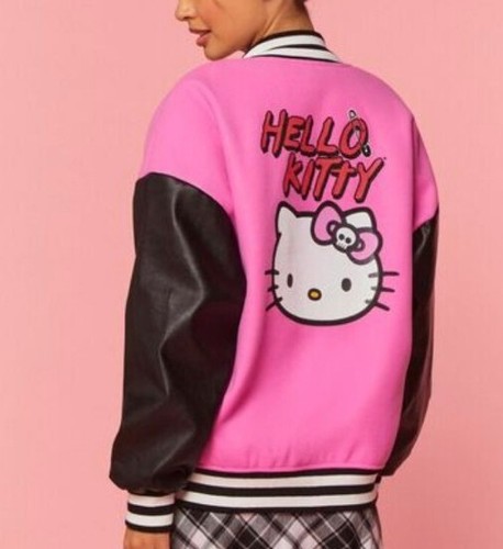 FOREVER 21 FOREVER 21 HELLO KITTY AND FRIENDS VARSITY JACKET, SIZE SMALL (OVERSIZED)