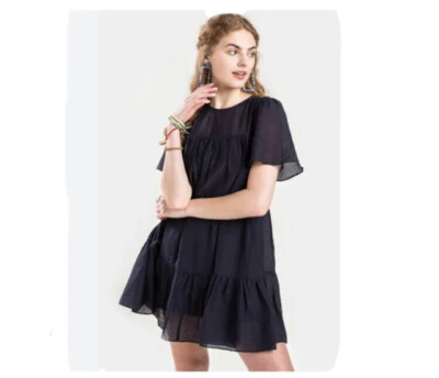 FRANCESCA S Lilly Navy Babydoll Tiered Ruffled Lined Mini Dress Size S $48 NEW