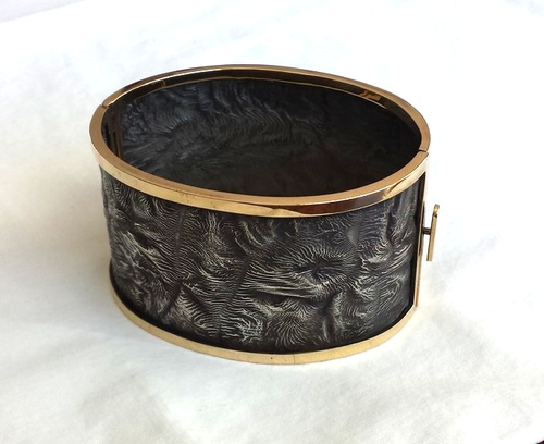 Hand Made Man Cuff Bracelet, 18 K Gold and  Reticulated Silver