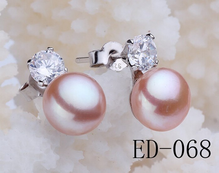 7-8mm Freshwater Pearl Sterling Silver Cubic Zirconia Stud Earrings Gift Box PE2