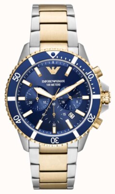 Emporio Armani AR11362 Silver & Gold Tone Blue Dial Chronograph 43mm Men's Watch