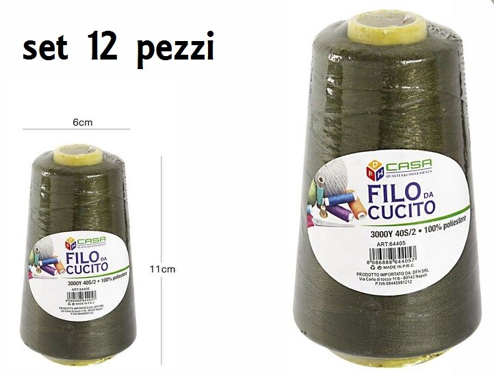 Set 12 Pz Filati A Cono Filo Poliestere Cucito 3000Y 40S/2 Verde 64405-32 dfh