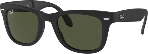 Pre-owned Ray Ban Ray-ban Rb4105 Folding Wayfarer Square Sunglasses Matte Black/g-15 Green