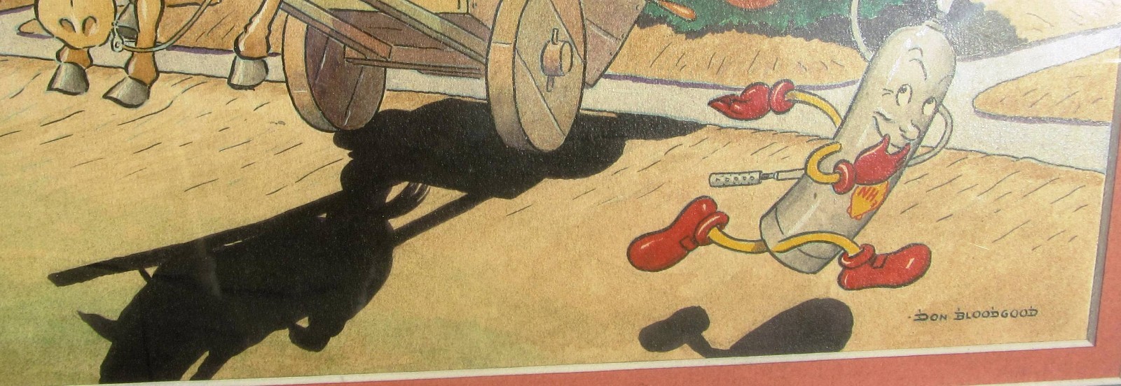 VINTAGE SHELL OIL CHEMICAL ADVERTISING CARTOON WATERCOLOR PAINTING DON BLOODGOOD