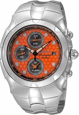 Pre-owned Seiko Alarm Chronograph Sna761 Sna761p1 Streamline Orange Dots Dial Steel Watch