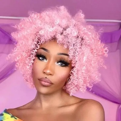 Short Kinky Curly Synthetic Hair Glueless Wigs Natural Bob Wig With Bangs
