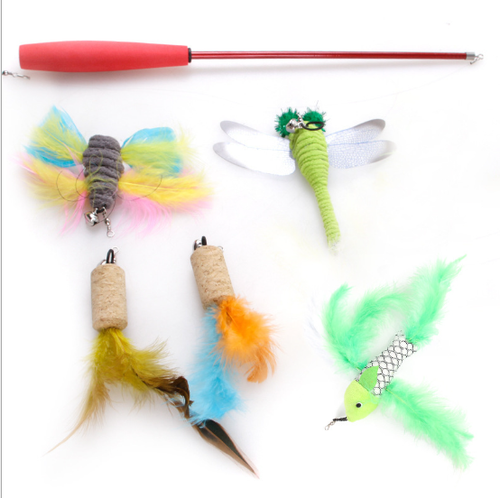 High Quality Three-section Telescopic Butterfly Cat Toy Fishing Rod Lovely Cat