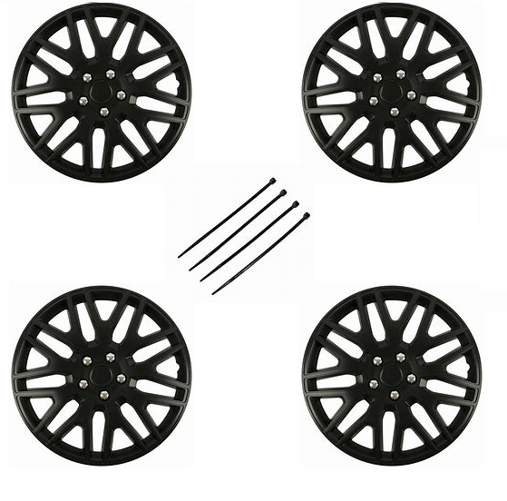 Wheel Trims 15" Hub Caps Plastic Covers Set of 4 Black Fits Peugeot