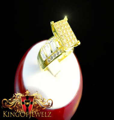 Pre-owned King Of Jewelz Real 10k Yellow Gold Princess Cut Cinderella Gorgeous Ring White Lab Diamond