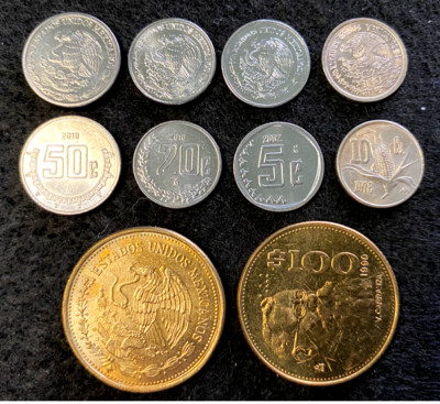 Mexico 5 Coins Set 5, 10, 20, 50 Centavos & 100 Pesos UNC World Coins