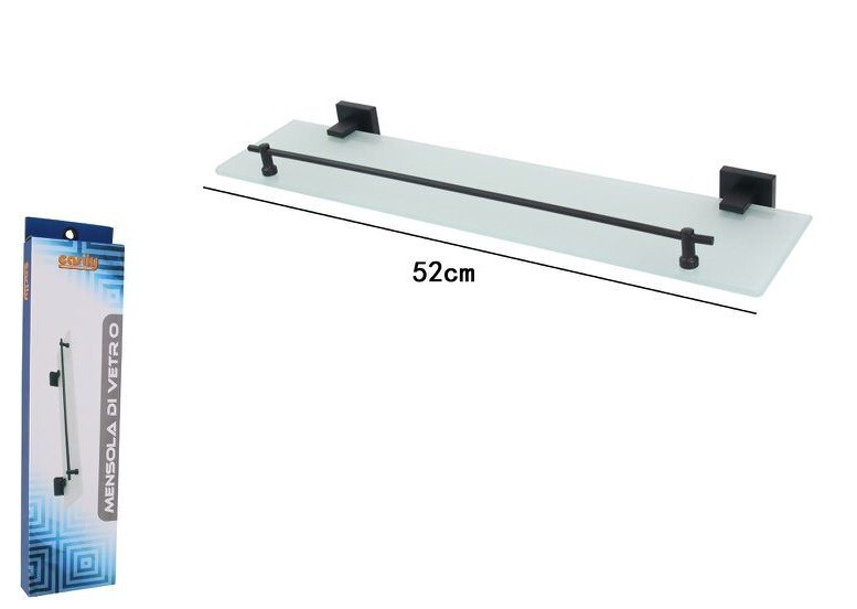 Mensola Vetro Bagno Acciaio Satinato Fissaggio a Parete Muro Nero Opaco dfh