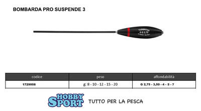 BOMBARDA SERIE PRO SUSPENDE TRE TUBERTINI 8 GR AFF 2,75 GR SPINNING TROTA 1PZ