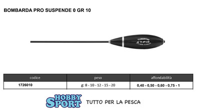 BOMBARDA SERIE PRO SUSPENDE ZERO TUBERTINI 10 GR AFF 0,5 GR NERA ARGEN TROTA 1PZ