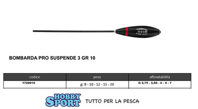 BOMBARDA SERIE PRO SUSPENDE TRE TUBERTINI 10 GR AFF 3.5 GR SPINNING TROTA 1 PZ