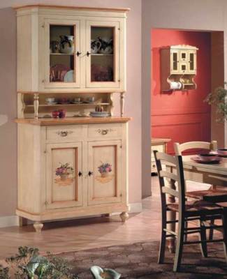 CREDENZA CRISTALLIERA DIPINTA A MANO DECORATA IN VARI COLORI