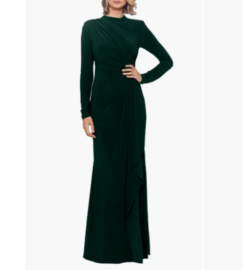 Платье из эластичного джерси BETSY & ADAM Forest с имитацией шеи, рюшами и длинным рукавом из эластичного джерси 12