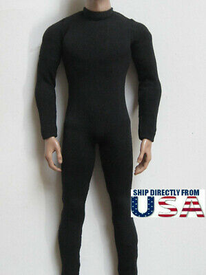 1/6 Black Bodysuit For 12'' Hot Toys Ganghood Narrow Shoulder Male Figure USA