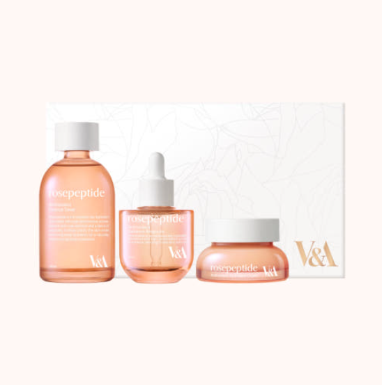 V&A Beauty Rose Peptide Skin Care 3-Piece Essential Set Lifting & Glow K-Beauty