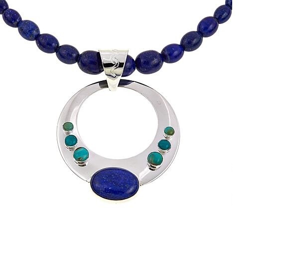 Pre-owned Mine Finds By Jay King Jay King Lapis And Andean Blue Turquoise Circle Pendant With Necklace