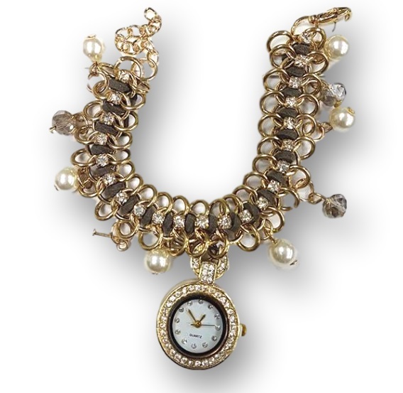 Bracciale Donna Con Orologio Quarzo Brillanti Perline Elegante Fashion Moda lac