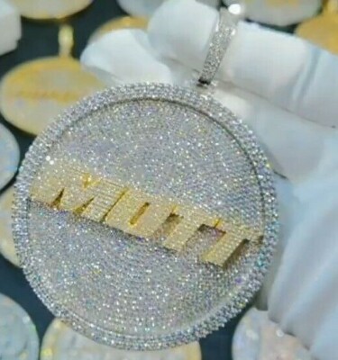Pre-owned Nsg 3.5ct Men's Customized Name White Simulated Diamond Circle Pendant 925 Silver