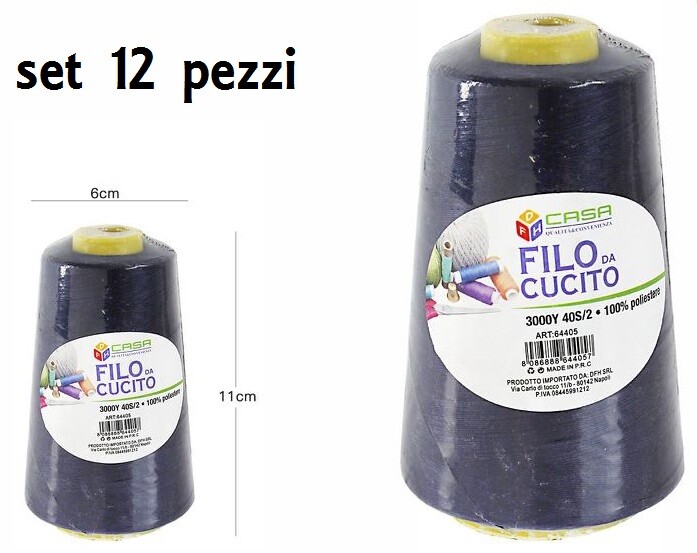 Set 12 Pz Filati A Cono Filo Poliestere Cucito 3000Y 40S/2 Blu 64405-17 dfh
