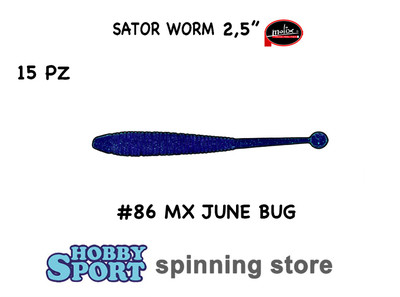 MOLIX SATOR WORM 2,5" COL 86 MX JUNE BUG (BLU SCURO) SPINNING ROCK FISHI 15 PZ