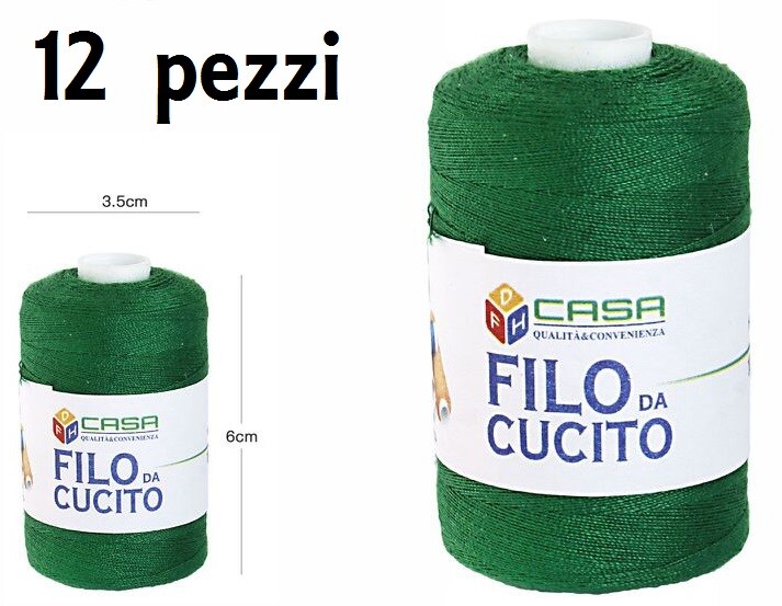 Set 12 Pz Filati Rocchetto Filo Da Cucito Sarto 3,5x6cm Verde 64406-13 dfh