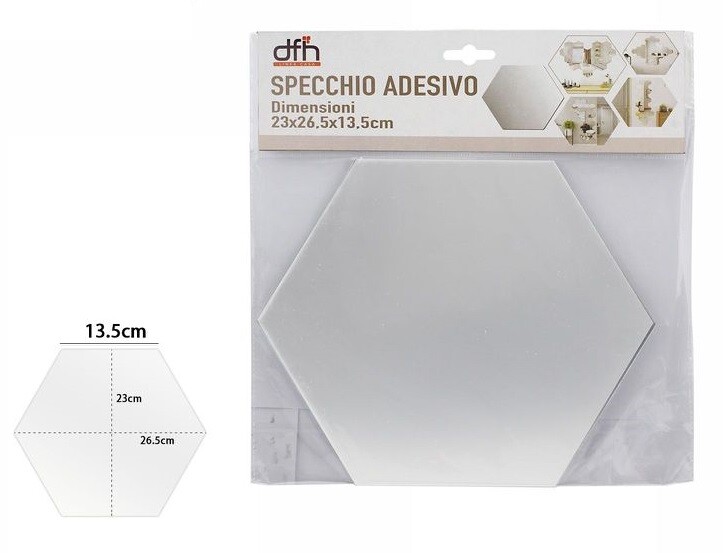 Specchio Adesivo Forma Esagonale Adesiva Murale Arredamento Casa 23x26.5cm dfh