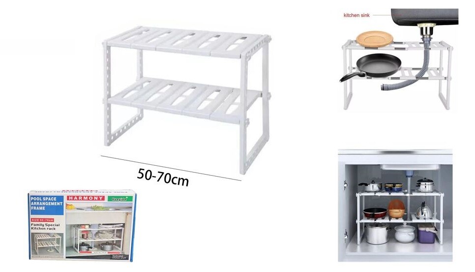 Mensole Scaffale 2 Ripiani Regolabile Sottolavabo Salvaspazio 38x26x50-70cm cir