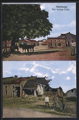 CPA Harbouey, lustige Ecke, maisons en ruines, la place du Marché 