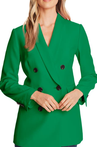 CECE Women's Green Long Sleeve Double Breasted Twill Blazer