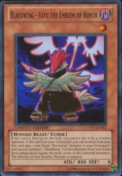 Super Rare Blackwing - Vayu The Emblem Of Honor - Ct07-en012 Limited Edition Mp